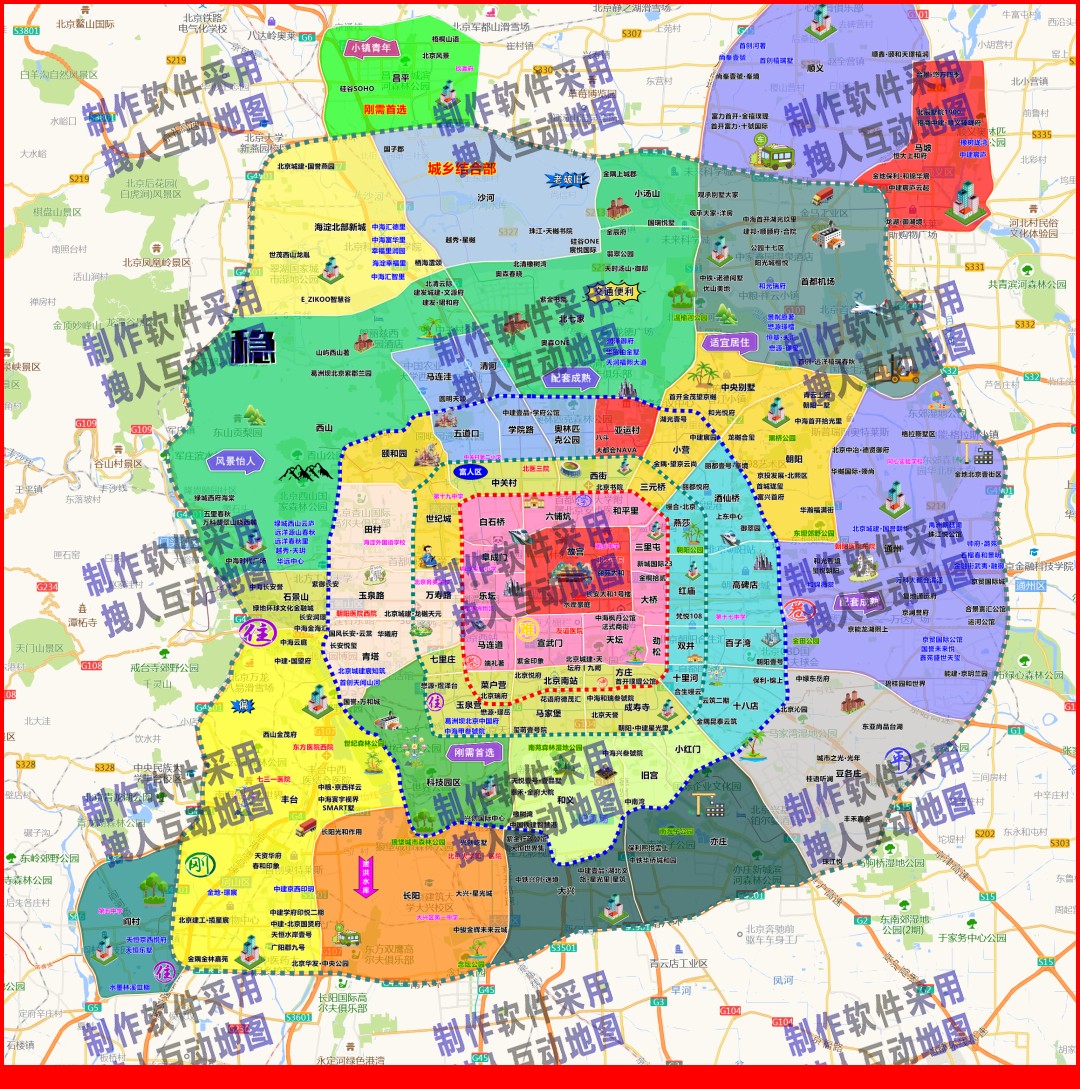 北京地图软件做的板块图上标记项目房产直播地图