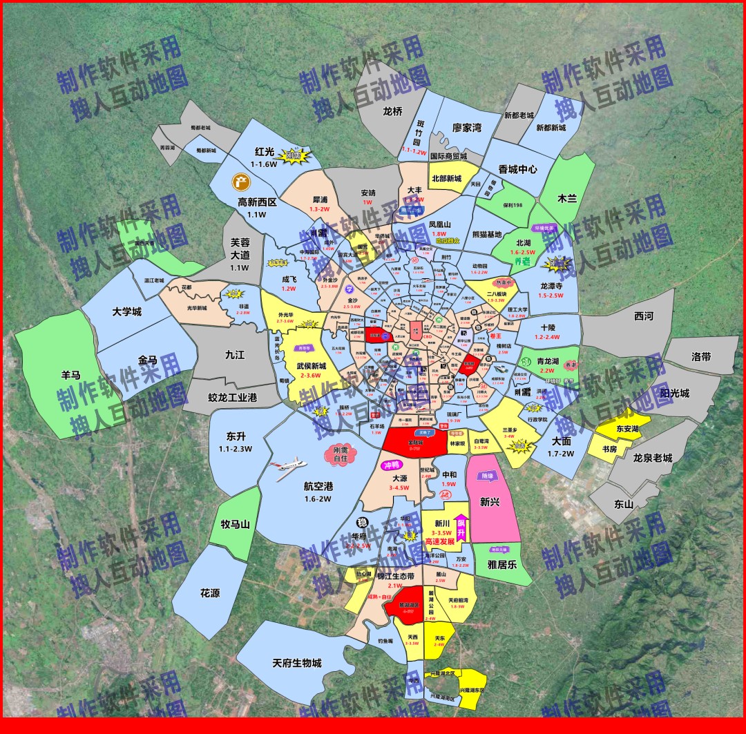 软件绘制的成都板块图房产直播地图